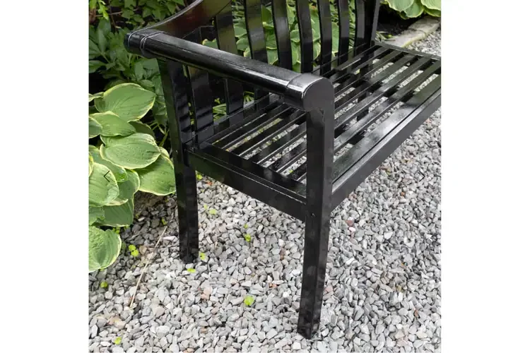 Black Camelback Bench with Rolled Armrests