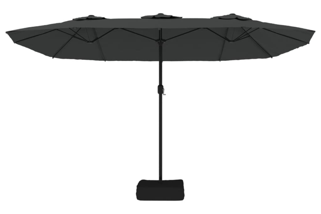 Double-Head Garden Parasol with LEDs 449x265 cm in Anthracite with Powder-Coated Iron Pole