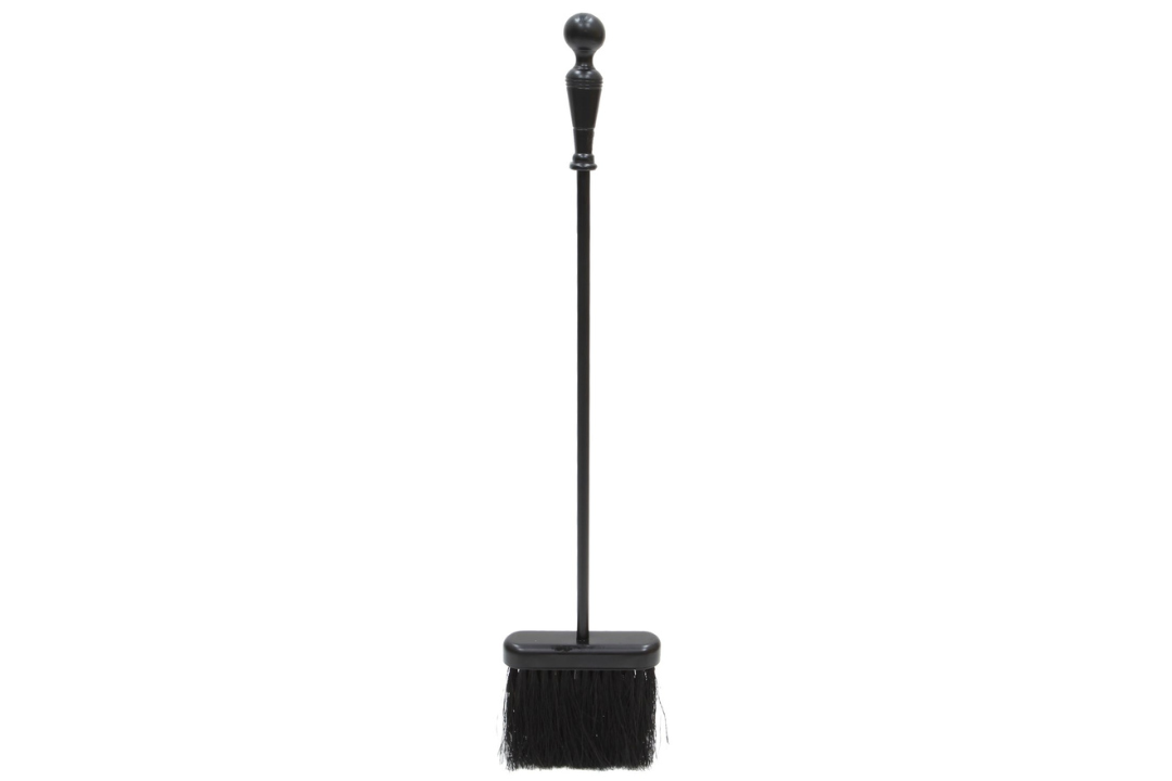 Plymouth Fireplace Tool Set – Cast & Wrought Iron, Black Powder-Coated Brush in Square Base