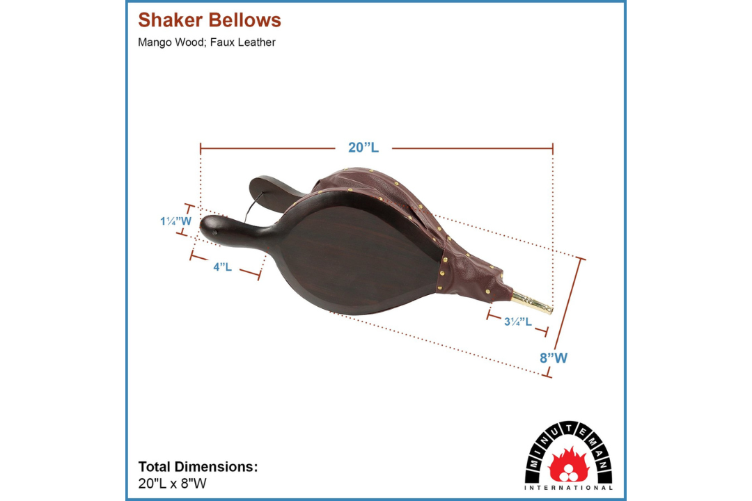 Shaker Fireplace Bellows – Mango Wood, Faux Leather & Brass Nozzle Specifications