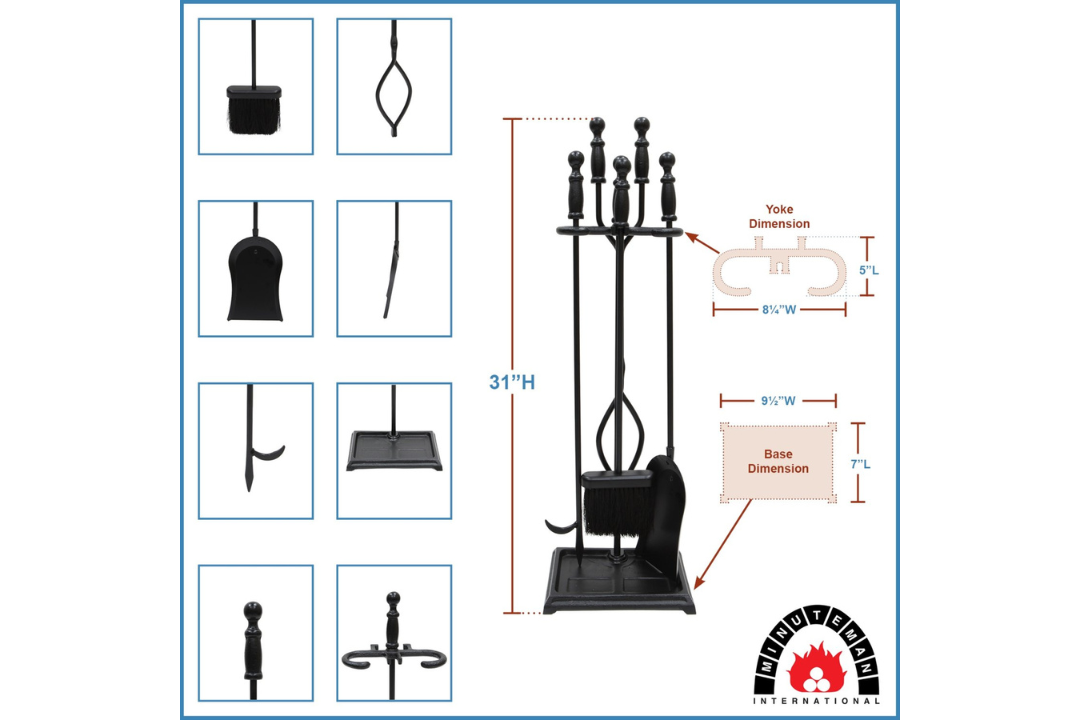 Westminster Fireplace Tool Set in All Black – Cast Iron 4-Piece Hearth Tool Kit Specifications