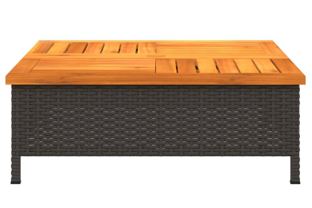 Parasol Base Cover Black & Brown – 70x70x25 cm Poly Rattan & Acacia Wood with Oil Finish