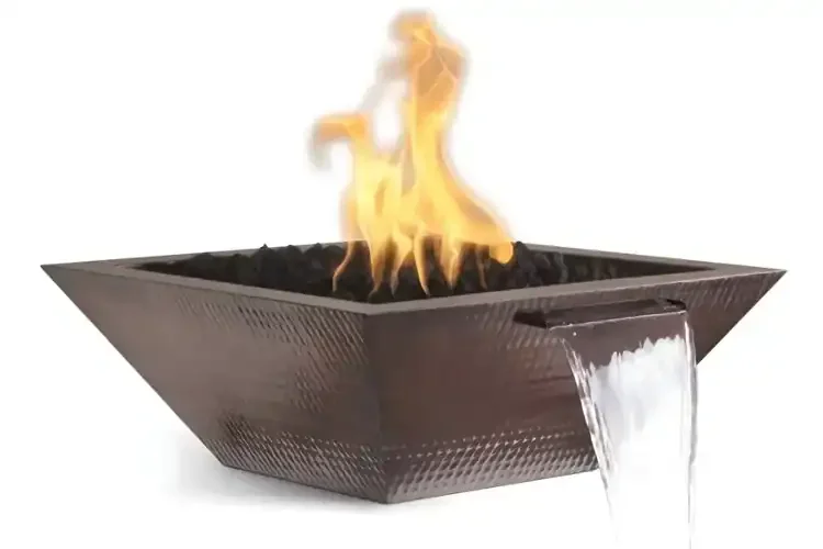 24" Maya Fire & Water Bowl – Hammered Patina Copper