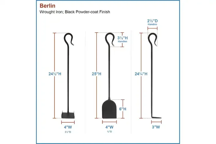 Berlin Fireplace Tool Set – Minimalist Wrought Iron Fireplace Accessories Detailed Information