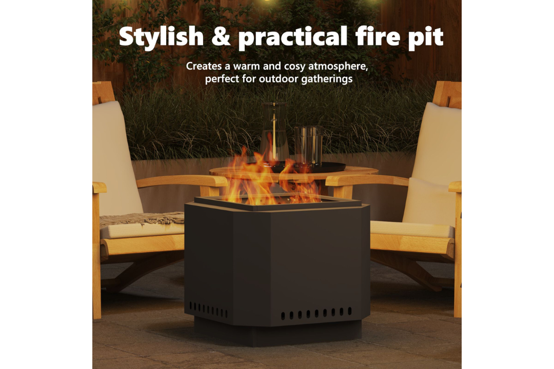 Stylish and Practical Smokeless Fire Pit 58 x 58 x 51 cm in Black Cold-Rolled Steel