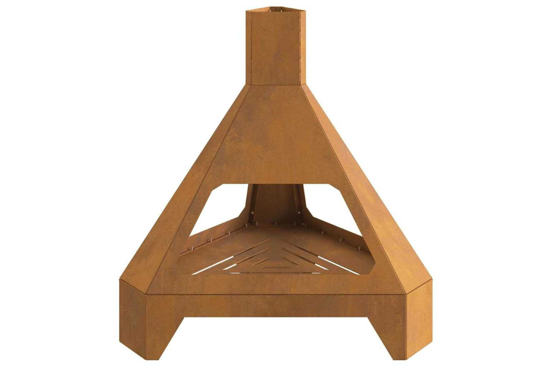 High-Quality Fire Pit with Chimney 50 x 43 x 52 cm in Rusty Brown Weathering Steel