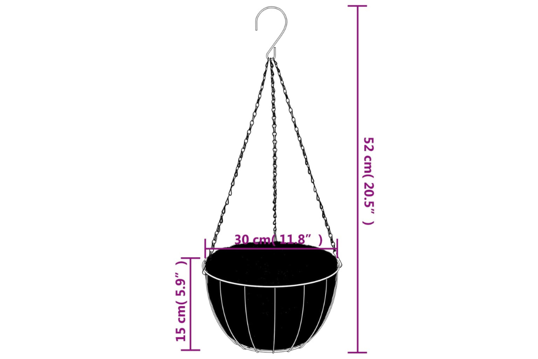 Hanging Planters 4 pcs with Coco Liners Black Steel Ø30x52 cm Specifications