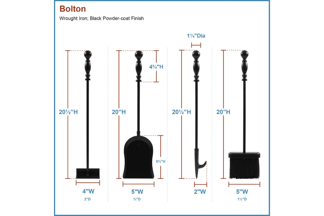 Bolton Mini Tool Set – 24" Cast & Wrought Iron Fireplace Tools Detailed Information