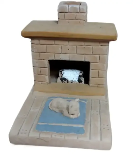 Country Hearth with Grey Cat Incense Burner-Large