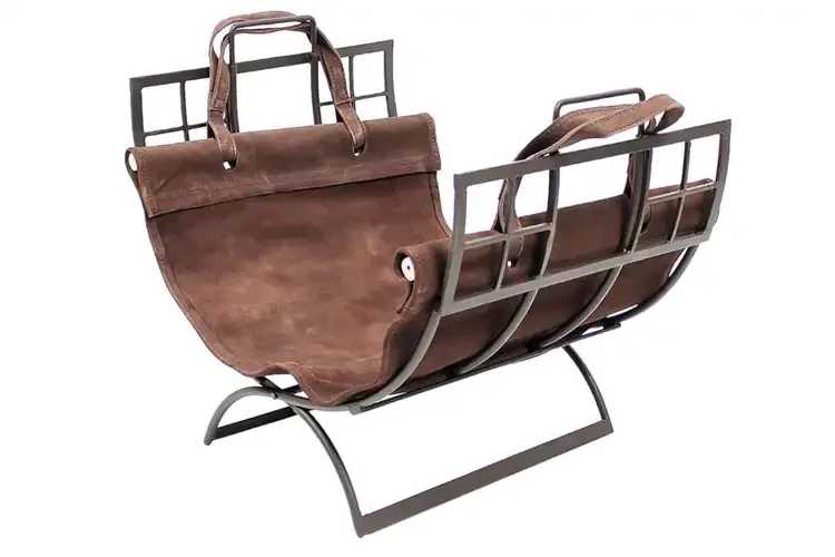 Arts & Crafts Log Holder with Suede Carrier