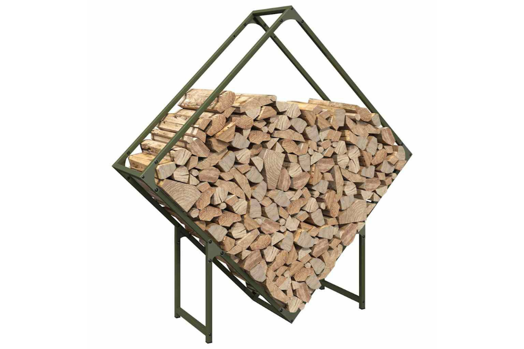 Earthy Firewood Rack 100 x 25 x 100 cm in Olive Green Made of Cold-Rolled Steel