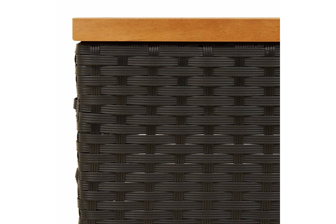Lightweight Parasol Base Cover Black & Brown – 70x70x25 cm Poly Rattan & Acacia