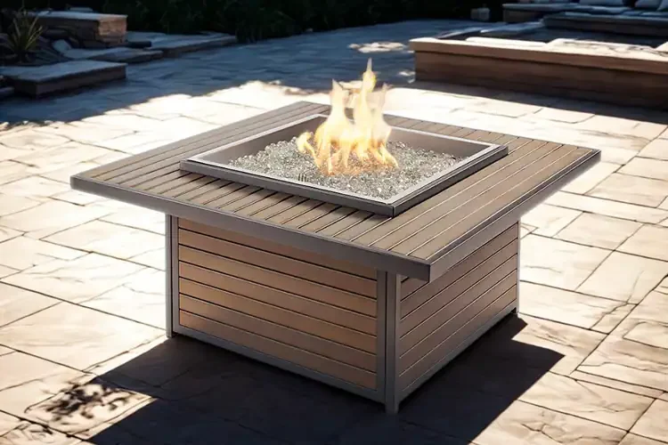 Kenwood and Brooks Umber Brown Square Chat Height Gas Fire Pit Table