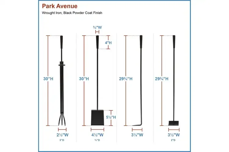 Park Avenue Fireplace Tool Set in All Black Specifications