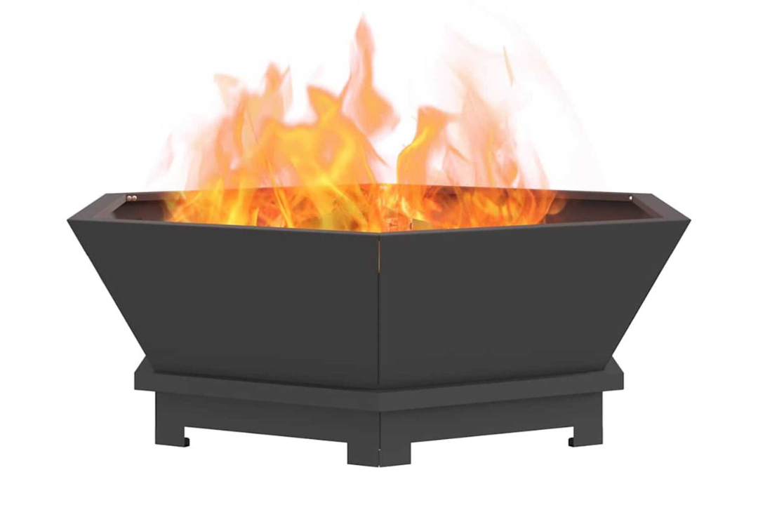 Fire Pit Hexagonal Black Cold-Rolled Steel – Outdoor Wood Burning in 75 x 75 x 28 cm in Powder-Coated Matte