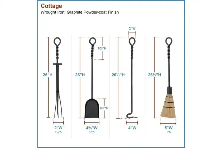 Cottage Wood Holder with Tools – Wrought Iron Hearth Organizer Set Detailed Information