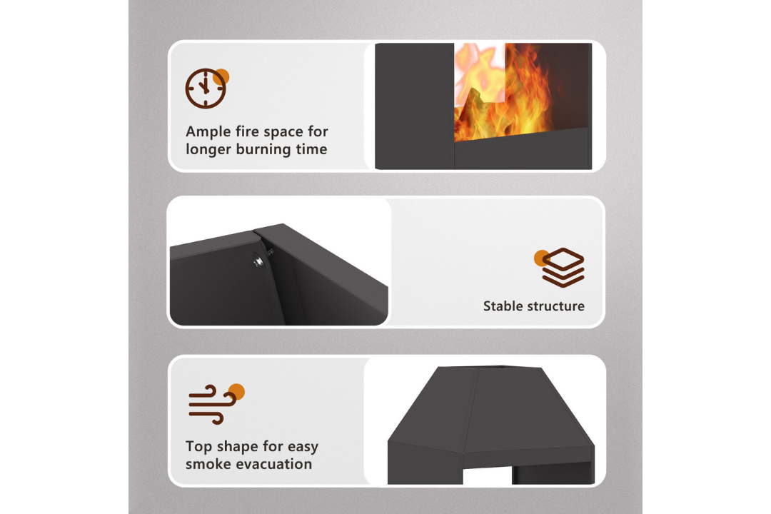 Rectangular Black Fire Pit 50 x 50 x 100 cm Features