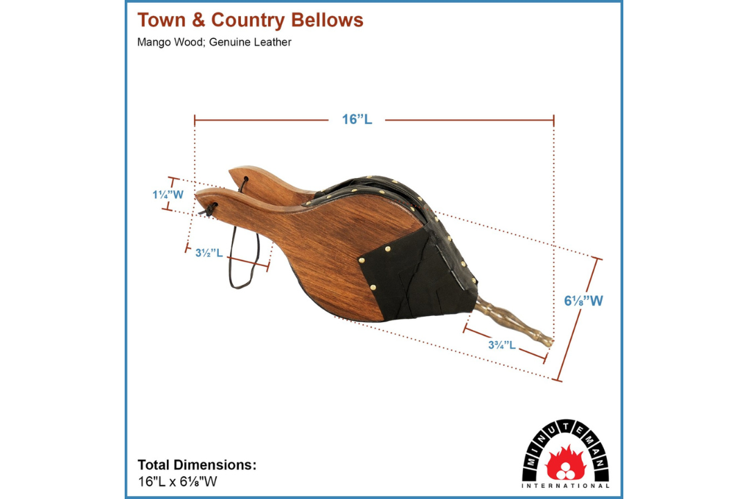 Town & Country Fireplace Bellows – Mango Wood, Leather & Brass Specifications