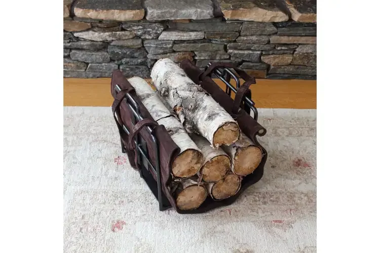 Wright Design Wood Holder with Suede Log Carrier with Graphite Powder Coated Finish