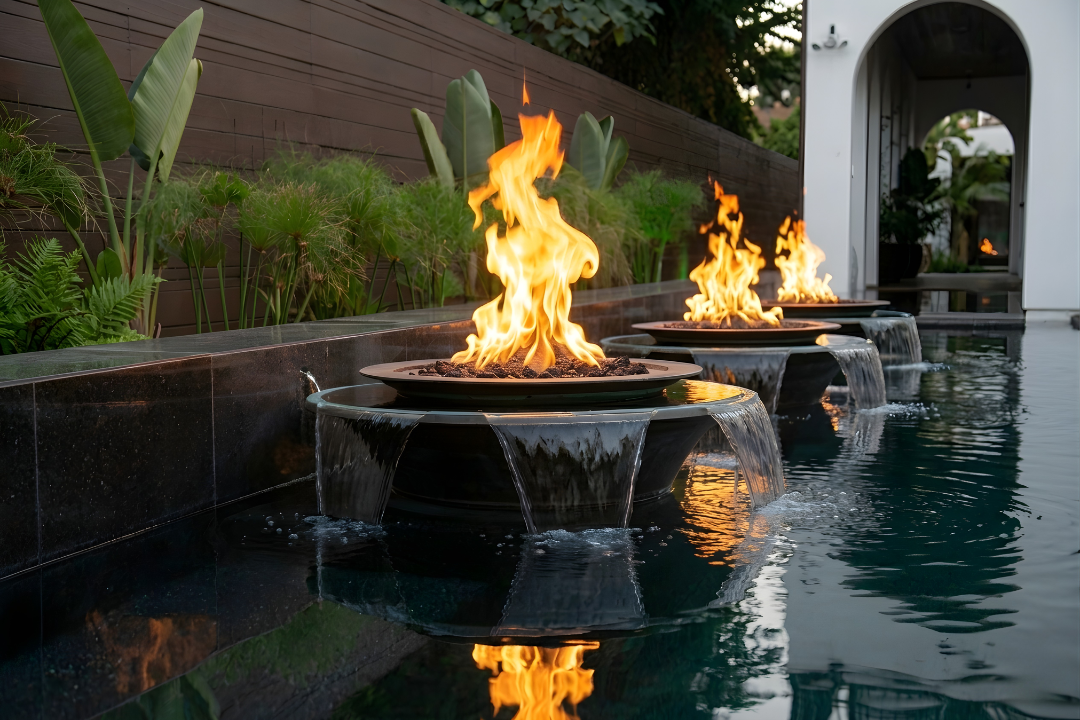 The Outdoor Plus 30" Cazo Fire & Water Bowl ® Copper 360° Spill