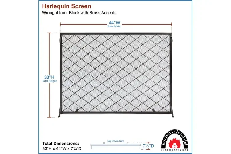 Harlequin Flat Fireplace Screen in 44” x 33” Specifications