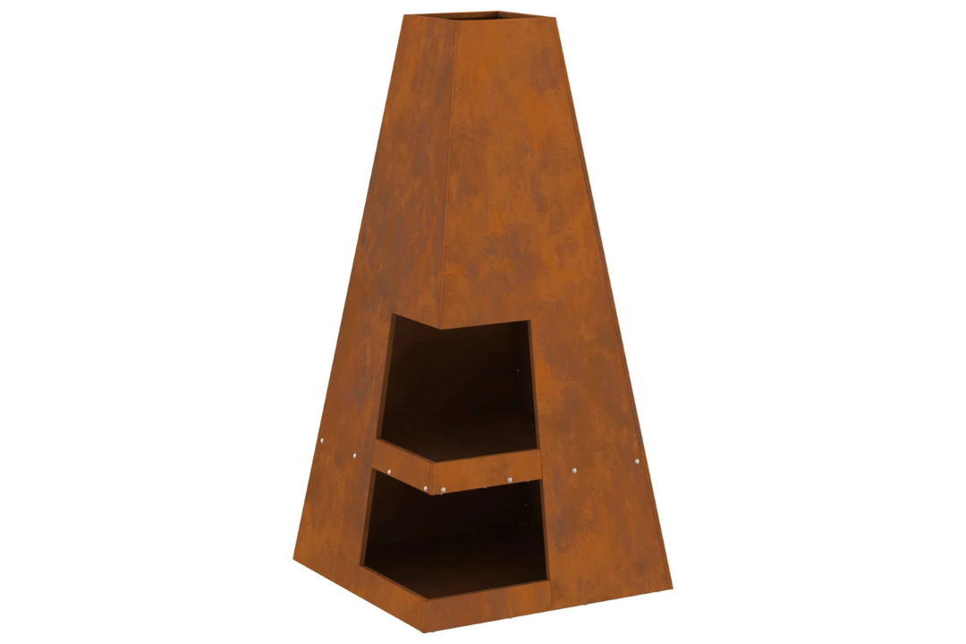 Fire Pit with Log Storage 50 x 50 x 100 cm in Rusty Brown