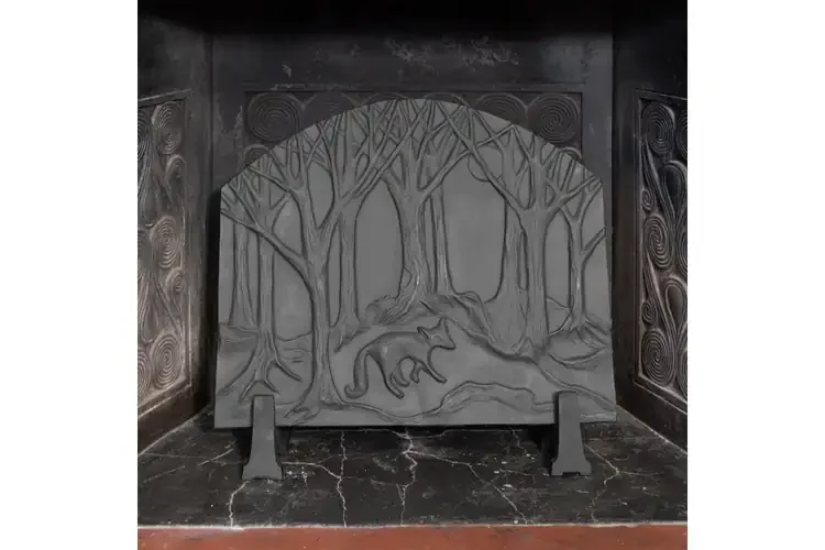 Forest Fox Cast Iron Fireplace Fireback – Matte Black Finish
