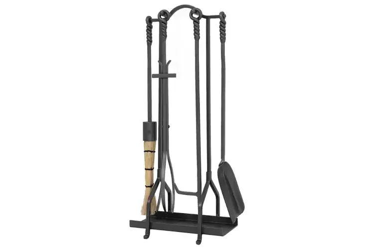 Salem Inline Fireplace Tool Set with Ash Pan and Twisted Rope Handles with Four Essential Tools