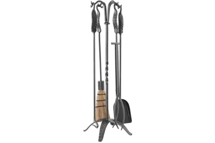 Large Leaf Fireplace Tool Set with Graphite Powder Coated Finish