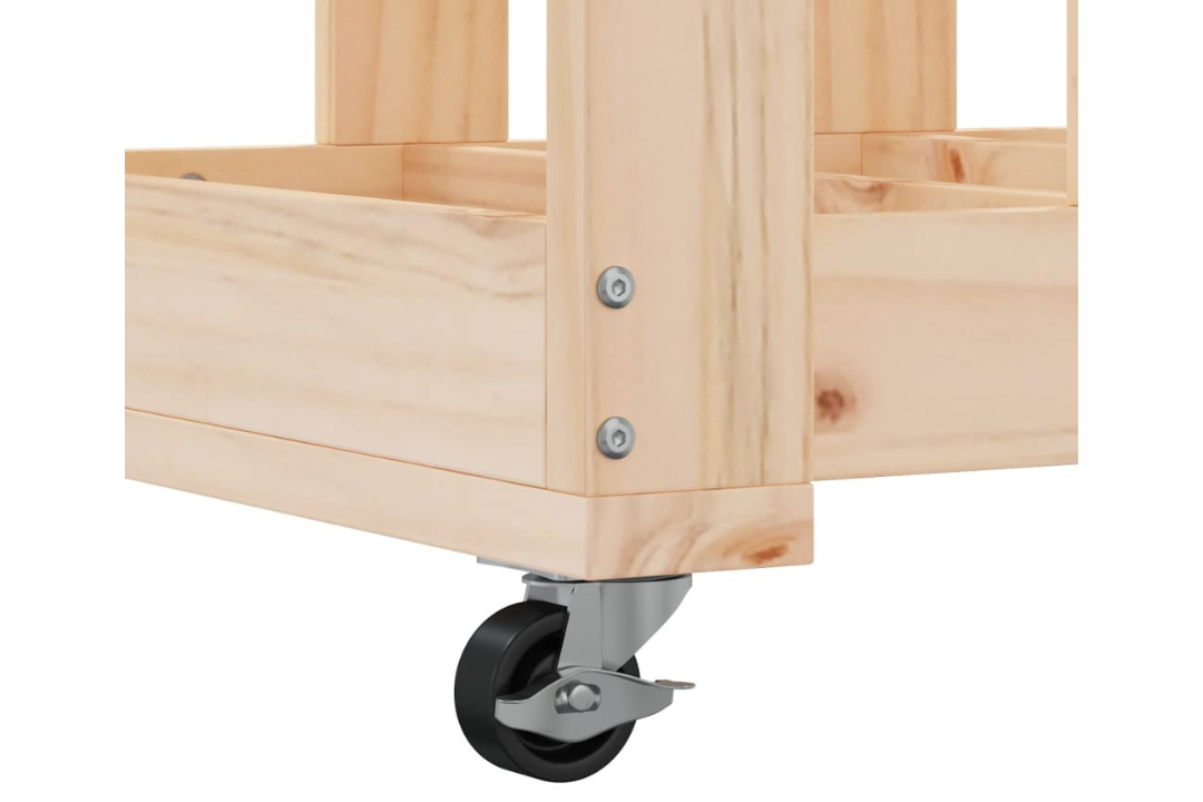 Log Holder with Smooth Rolling Wheels 40x49x110 cm Solid Pine Wood Firewood Rack in Natural