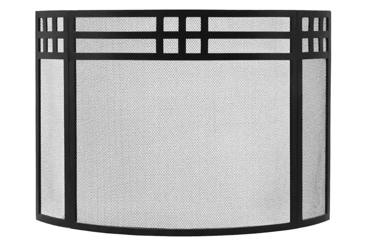 Gridwork Curved Fireplace Screen – Made of Wrought Iron 3-Panel Black Finish