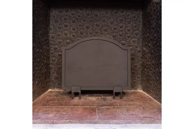 Small Plain Cast Iron Fireback – Matte Black Powder Coated Finish Heat Reflector for Fireplaces