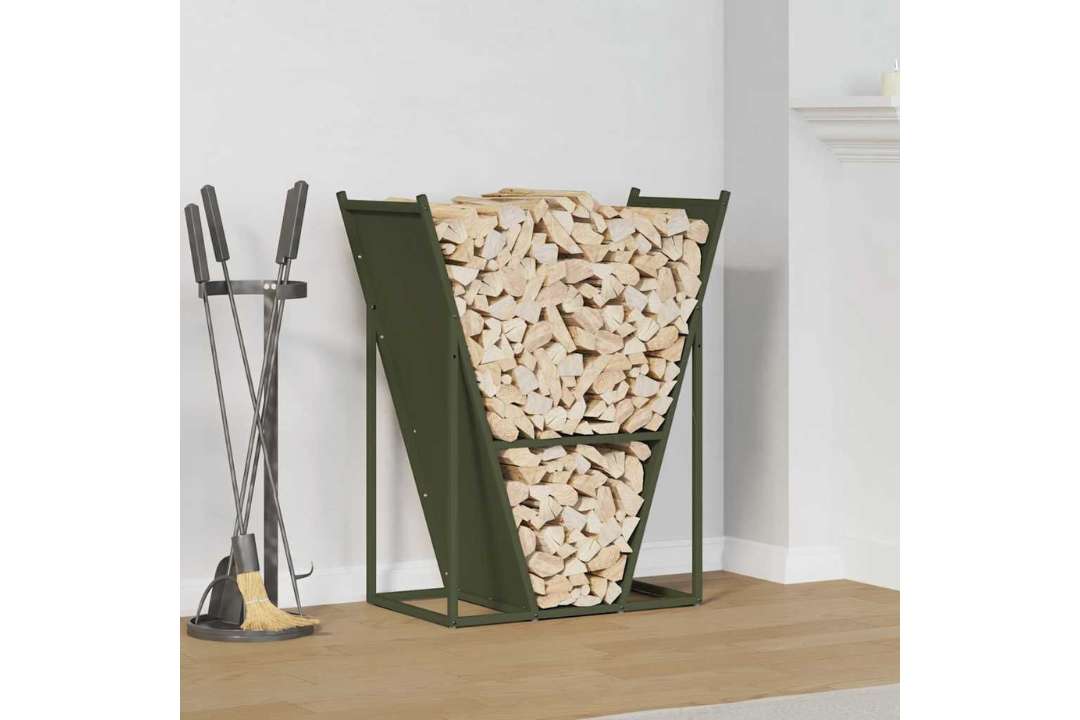 Firewood Rack 69.5 x 35 x 81 cm in Olive Green Made of Cold-Rolled Steel
