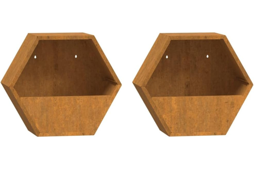 2 Pieces Hexagonal Wall Planters in 30 x 10 x 25 cm Made from Corten Steel