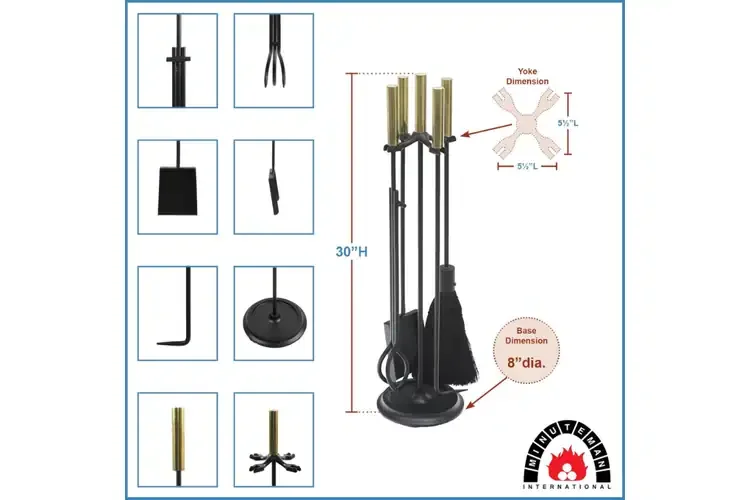 Bedford Fireplace Tool Set in Black and Polished Brass Specifications