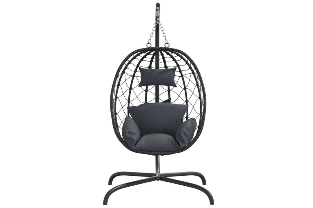 Hanging Egg Chair with Cushion Anthracite Poly Rattan & Powder-Coated Steel Frame