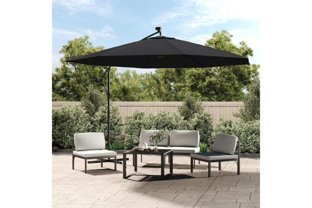 Cantilever Garden Parasol with LED Lights and Metal Pole 350 cm in Black with UV Resistant