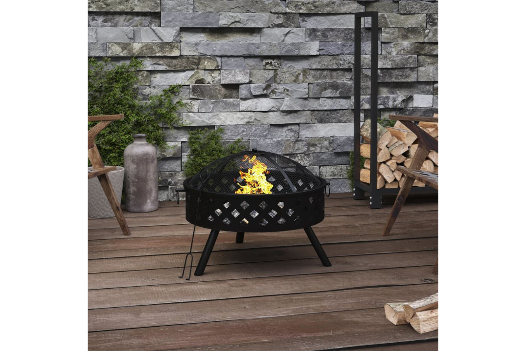 Fire Pit with Poker 58 cm XXL Steel Outdoor Garden Patio Fireplace