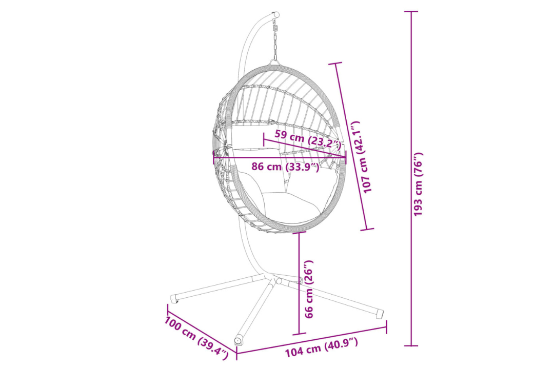 Hanging Egg Chair with Stand – Anthracite Rattan & Steel Specifications