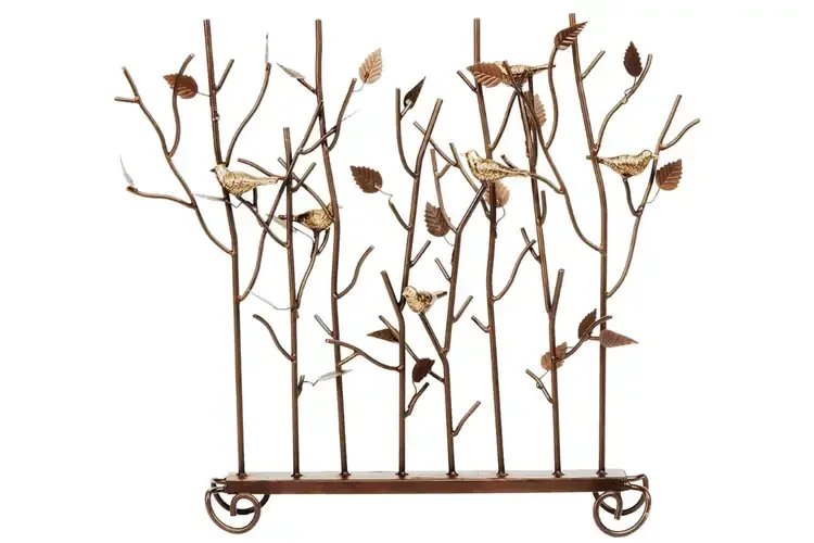 Birds Fireplace Summer Screen – Wrought Iron with Golden Bird Accents in Roman Bronze Powder Coated