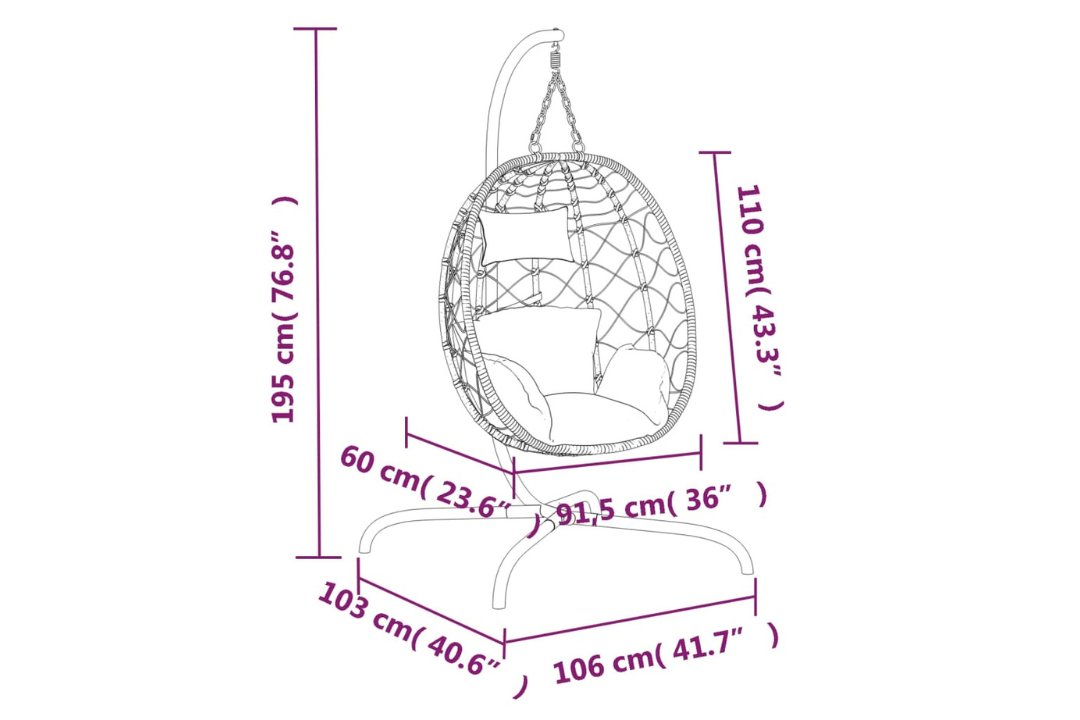 Hanging Egg Chair with Cushion Anthracite Poly Rattan & Steel Specifications