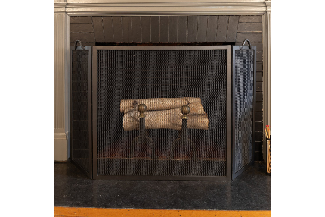 Twisted Rope Folding Fireplace Screen in Graphite Made of Wrought Iron