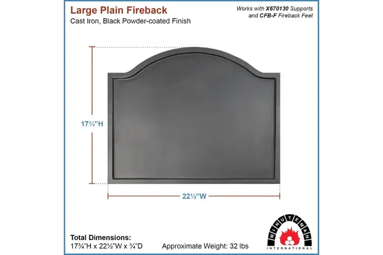 Large Plain Cast Iron Fireback – Matte Black Heat Reflector for Fireplaces Specifications