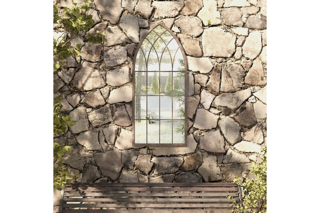 Gothic Arch Outdoor Garden Mirror 100 x 45 cm in Sand Made from Durable Iron and Glass
