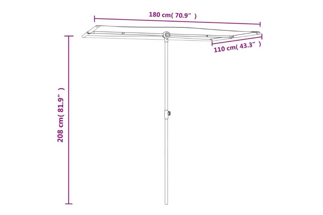 Garden Parasol 180x110 cm with Aluminum Pole in Bordeaux Red Specifications