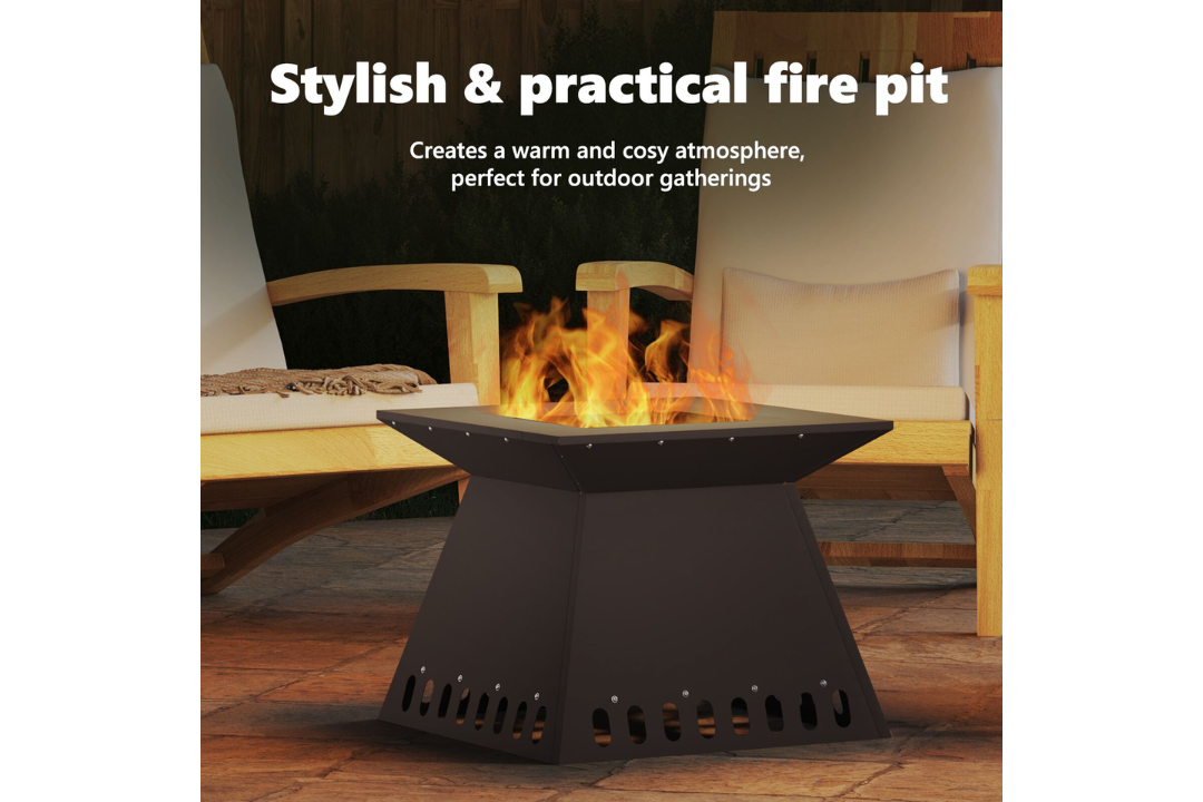 Stylish and Practical Fire Pit 60 x 60 x 50 cm in Black Cold-Rolled Steel