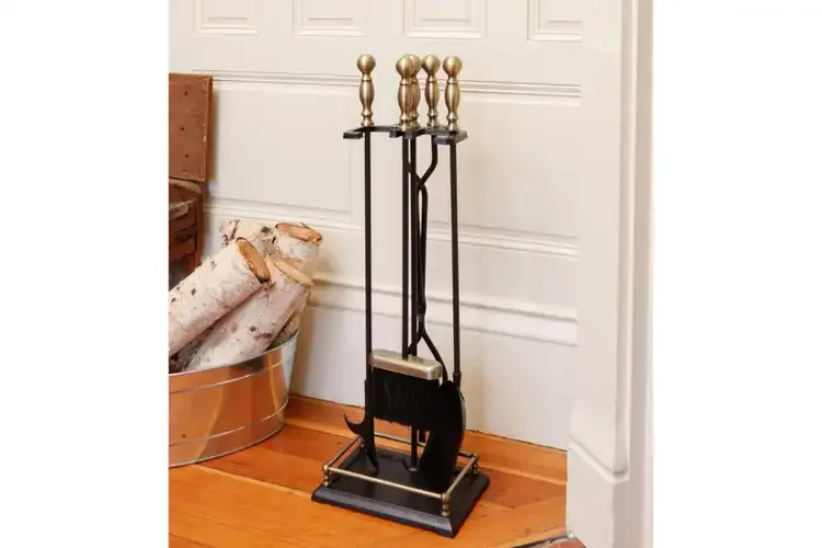 Oxford Fireplace Tool Set in Black & Antique Brass Made of Cast and Wrought Iron