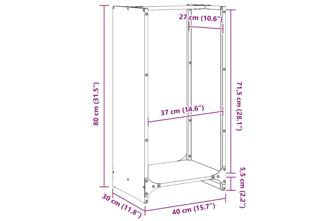 Firewood Rack 40 x 30 x 80 cm Weathering Steel Specifications