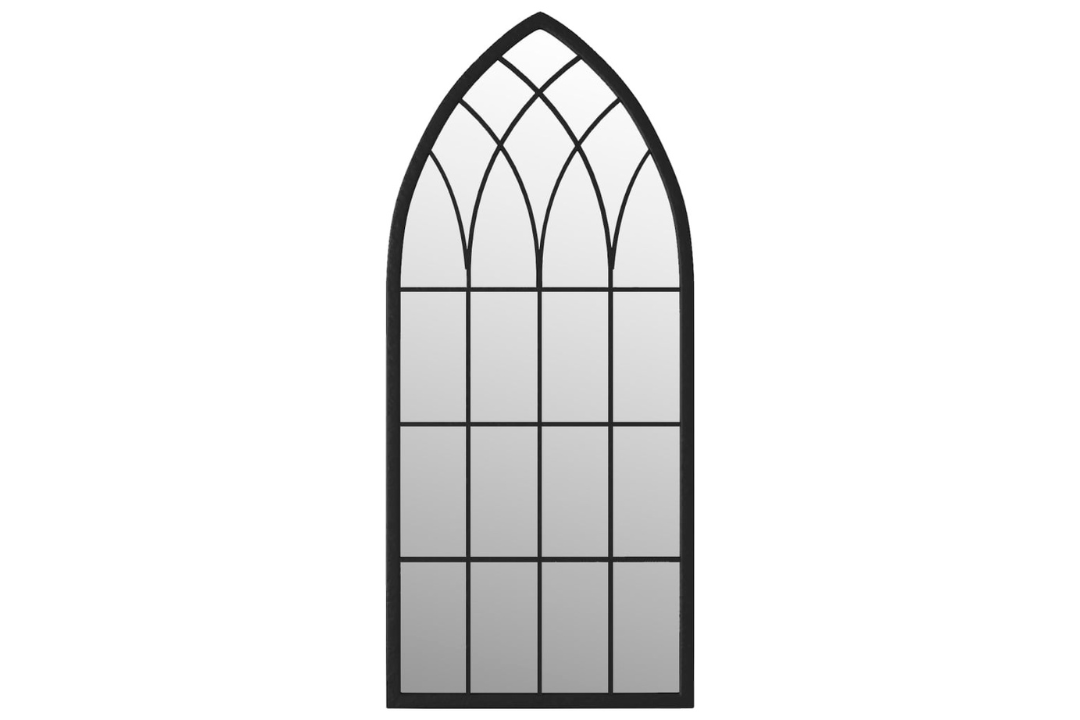 Gothic Arch Outdoor Garden Mirror 100 x 45 cm in Black with an Antique Rust Effect
