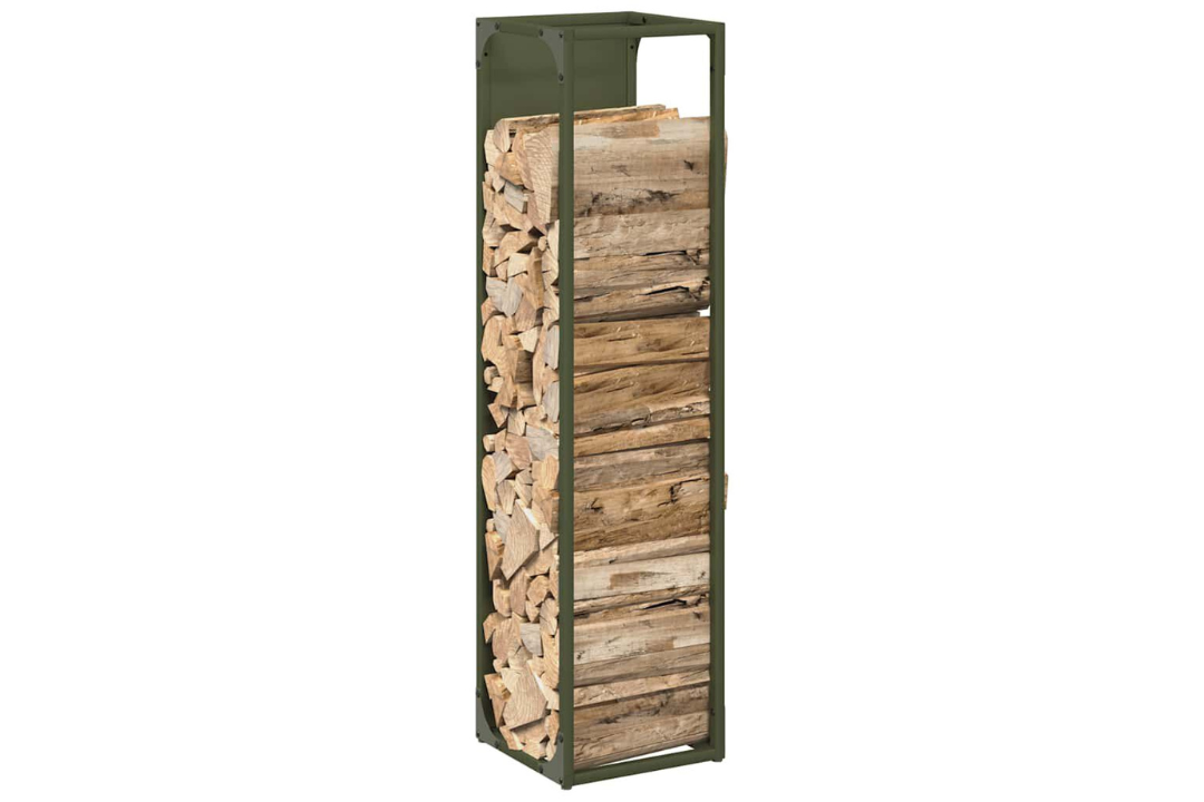 Sleek Firewood Rack 25 x 25 x 100 cm in Olive Green Made of Cold-Rolled Steel